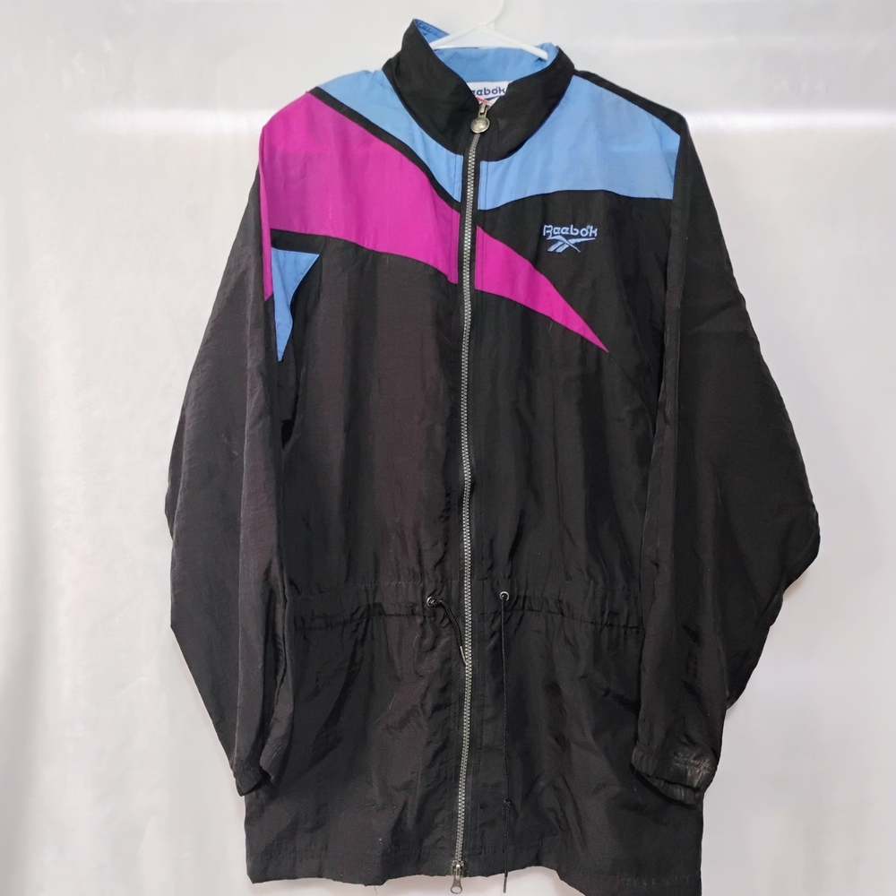 Vtg Reebok Windbreaker Jacket Womens Small Black Blue Pink Colorblock 90s Q